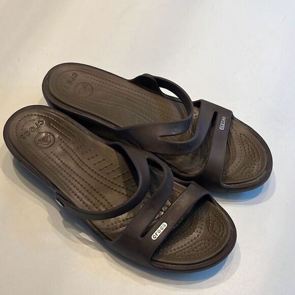 Crocs Patricia Strappy Wedge Brown Sandals Slides Women 11 - Picture 1 of 9